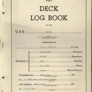 A log book with the title of deck and some other information.