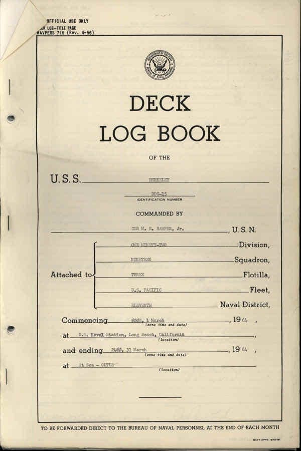 A log book with the title of deck and some other information.